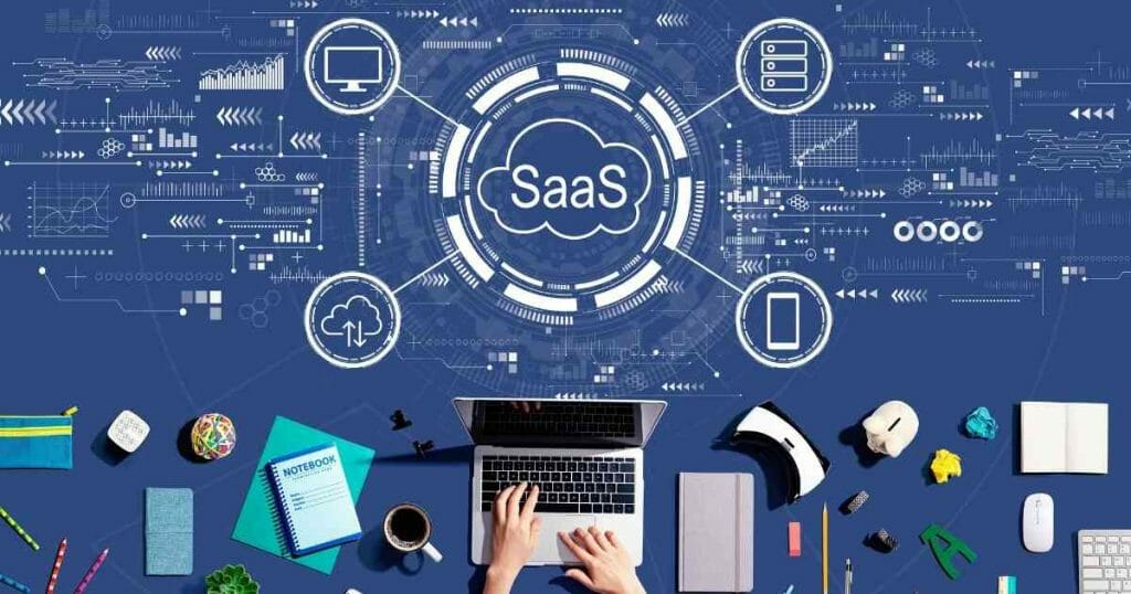 saas and laptop presentation