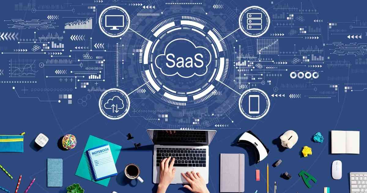 saas and laptop presentation